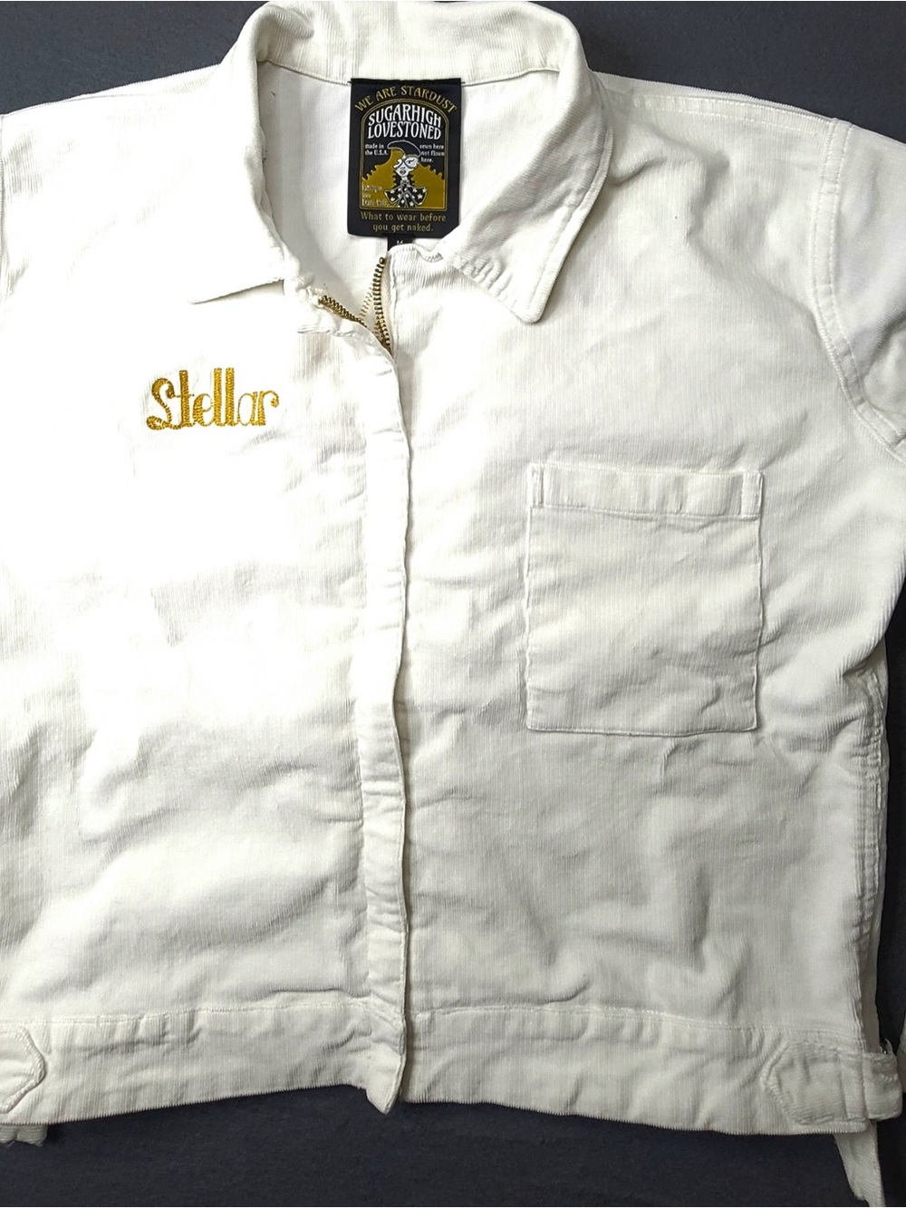 Sugar Cream Corduroy Button-Down Shirt with Gold 'Stellar' Embroidery